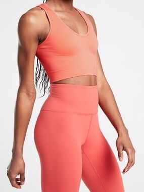 {Athleta} "Aurora Seamless Crop Rib Tank" Orange V-Neck WAT24